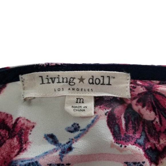 Living Doll Romper Women's M Blue & White Printed Floral Pockets Bell Sleeve Bow - Picture 5 of 12